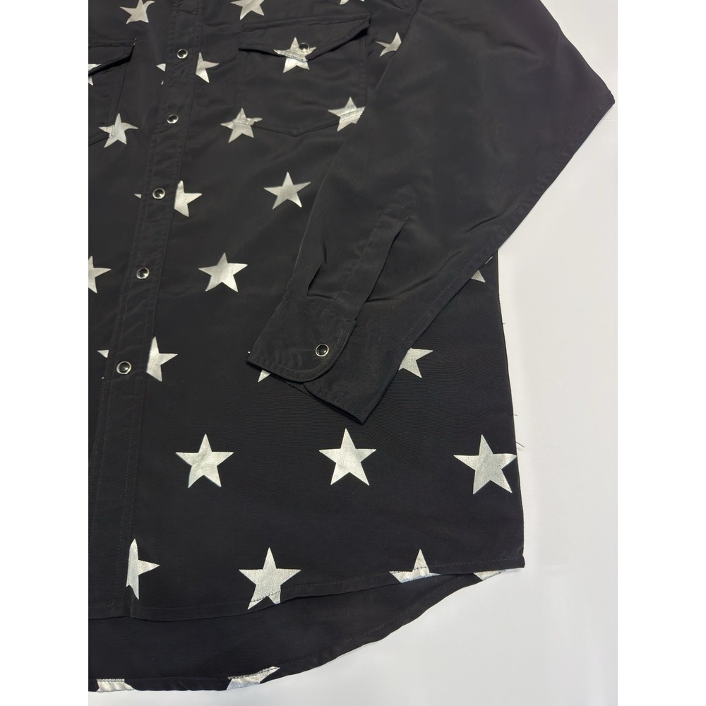 VTG 90s Wrangler Western Mens Pearl Snap Shirt L Metallic Silver Stars Cowboy - Picture 3 of 10